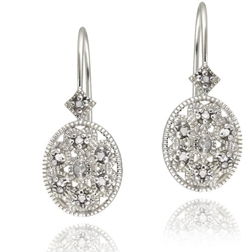 Details about  / Diamond Accent Sterling Silver Filigree Oval Lever Back Earrings Drop Silver
